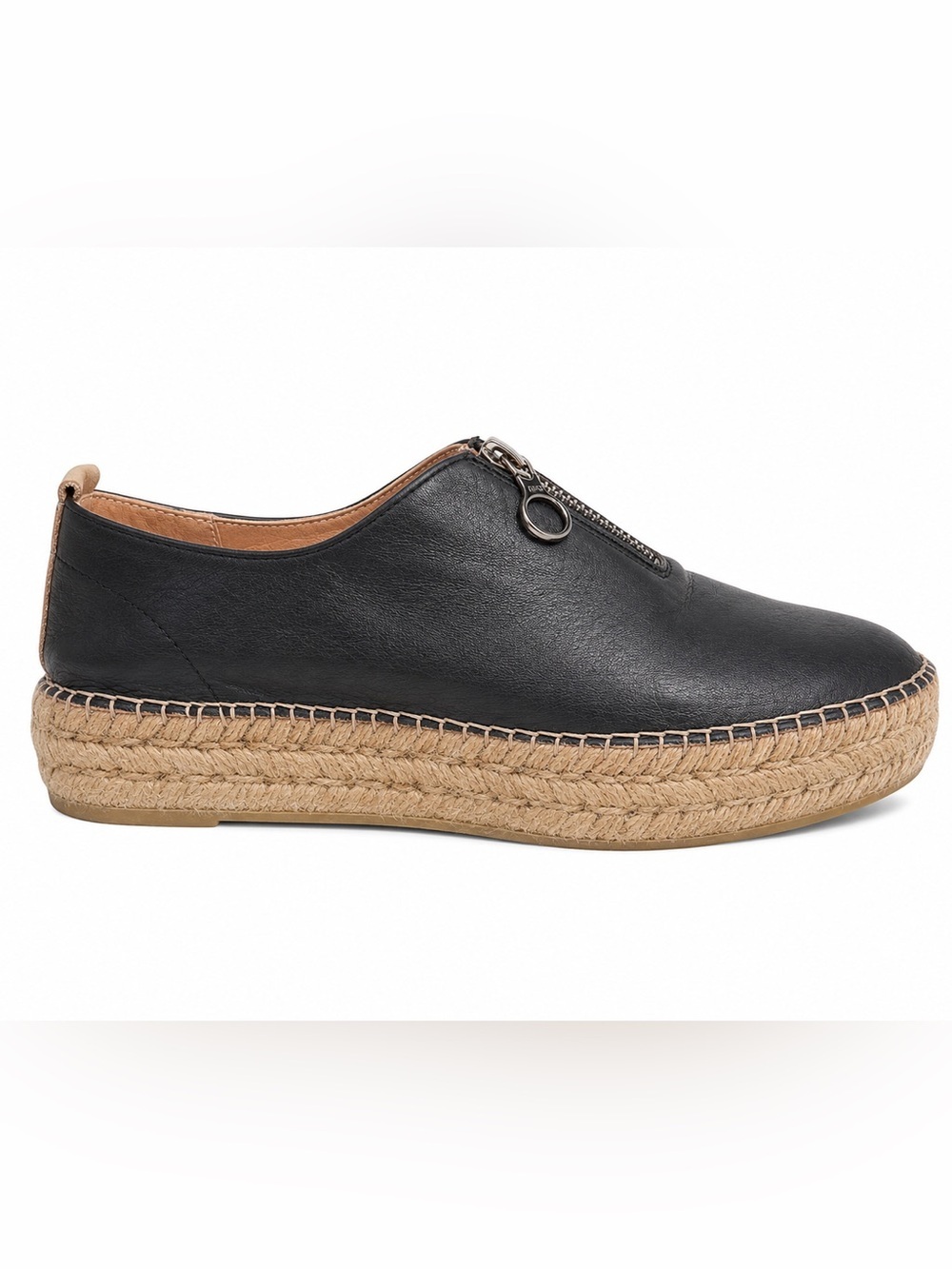 Ateliers Madeira Black Leather Zip Espadrilles Platform Shoes EU 38